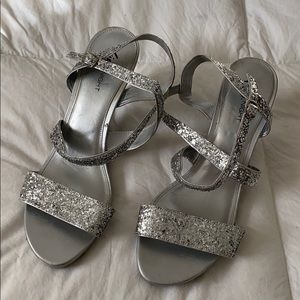 Silver glitter heels
